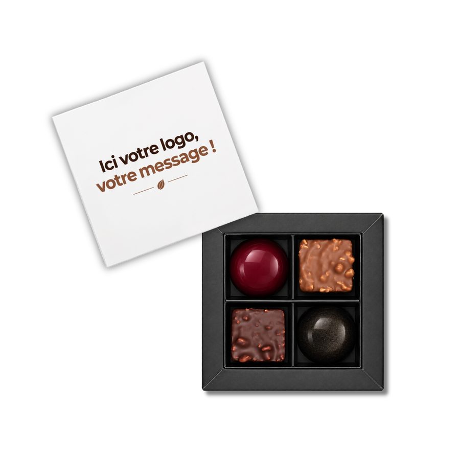 Coffret Carré Signature personnalisable, 4 chocolats artisanaux Olivier Grimault